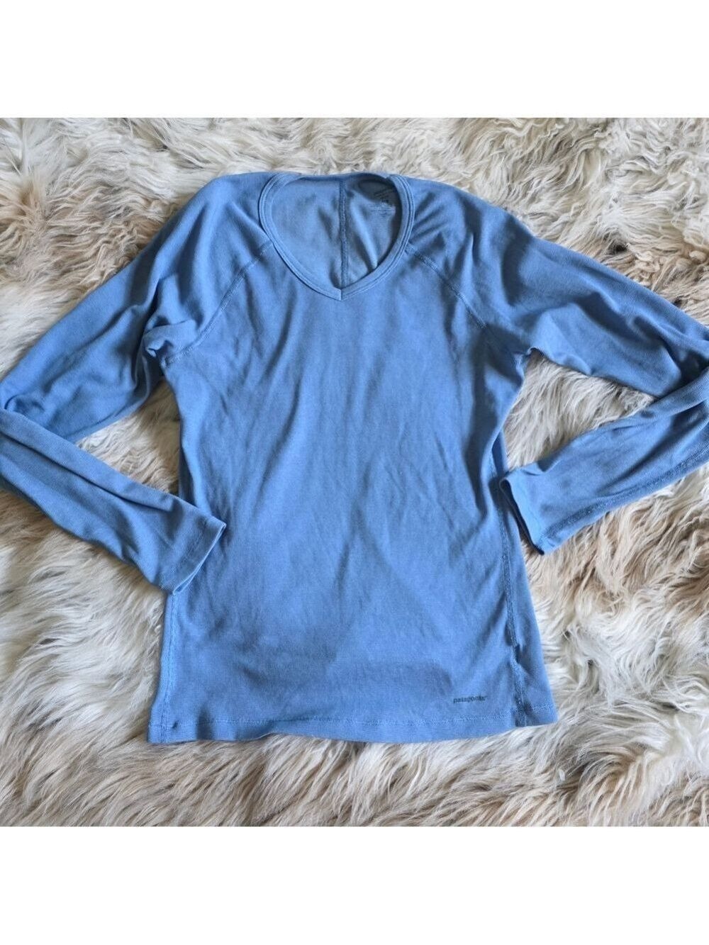 Patagonia Light Blue V-Neck Long Sleeve Tee Women's